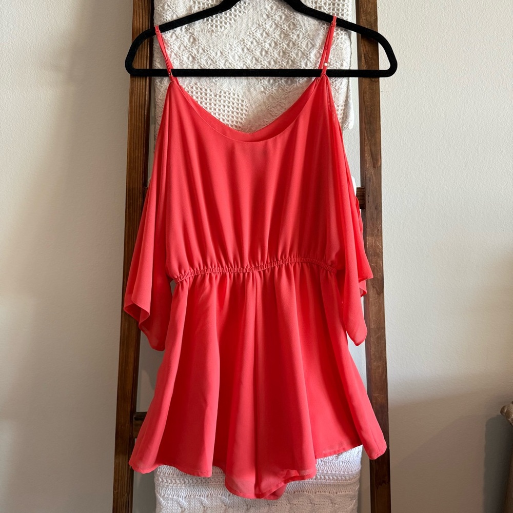 Naked Zebra Cold Shoulder Coral Romper - Picture 4 of 5